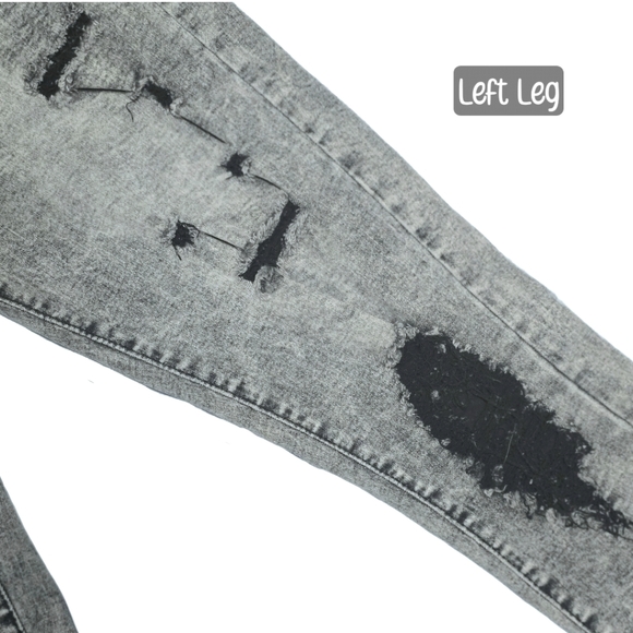 🟨⚫️ Cut Out Ripped Black Distressed Raw Hem Grey Denim Skinny Jeans Large 8/10 - Picture 6 of 12